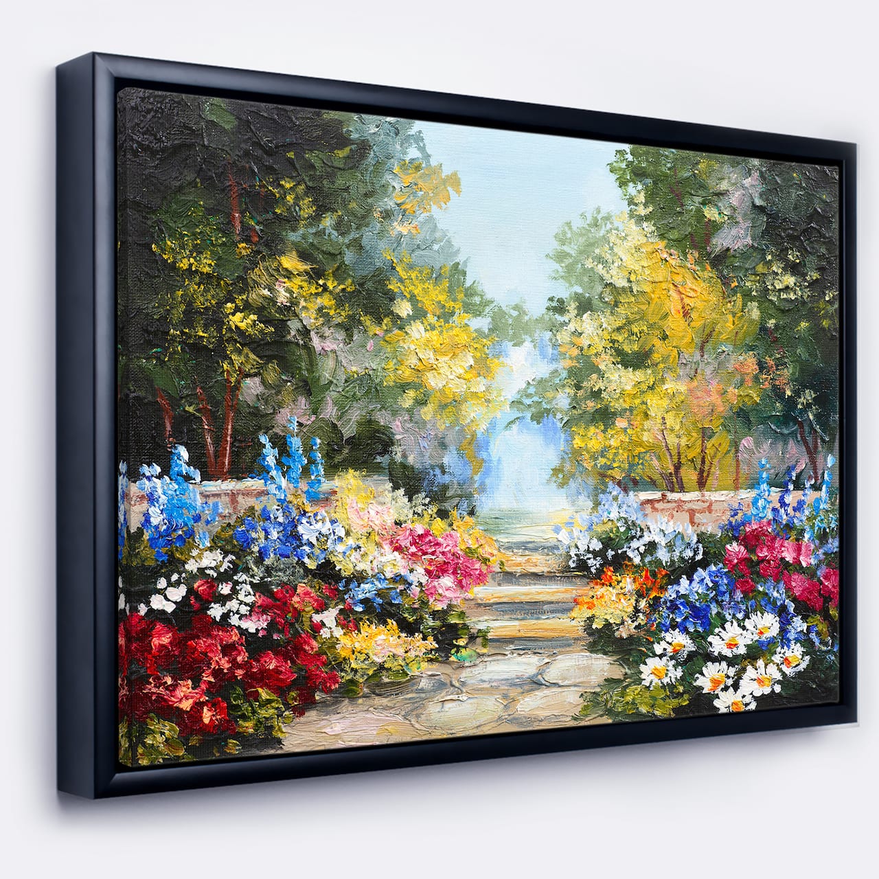 Designart - Summer Forest with Flowers - Landscape Art Print Canvas in Black Frame
